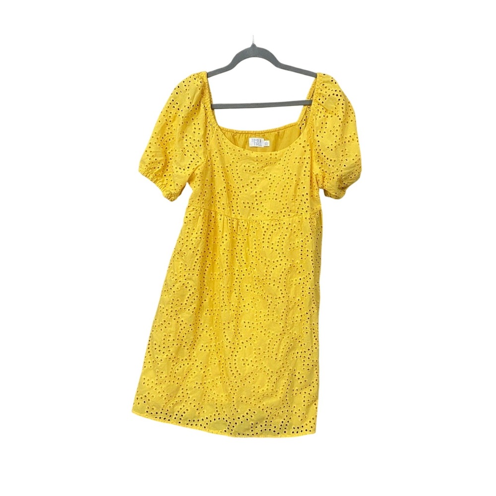 Time and Tru Eyelet Dress Large Yellow Western Summer Cottagecore Euro Summer